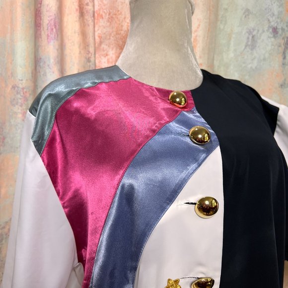 VTG📌 Ronnetta Stunning 90s Bold Color Blocks Big Button Down Blouse - Picture 7 of 16